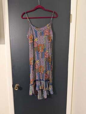 Scarlett Bohemian Patchwork Print Midi Dress with Ruffle Hem